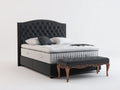 Camas dobles tapizadas efecto cuero negro 215x180x145 cm para dormitorio con cabecero capitoné estilo clásico
