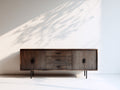 Mueble recibidor de madera y metal 180x40x78 cm - marrón y negro - 4 puertas y 3 cajones