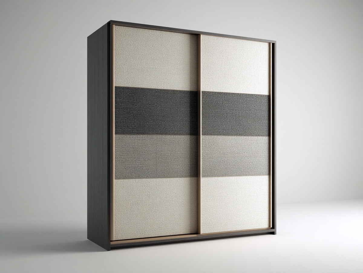 Armarios de madera manufacturada 160x60x210 cm negro con 2 puertas correderas y paneles decorativos para dormitorio estilo moderno