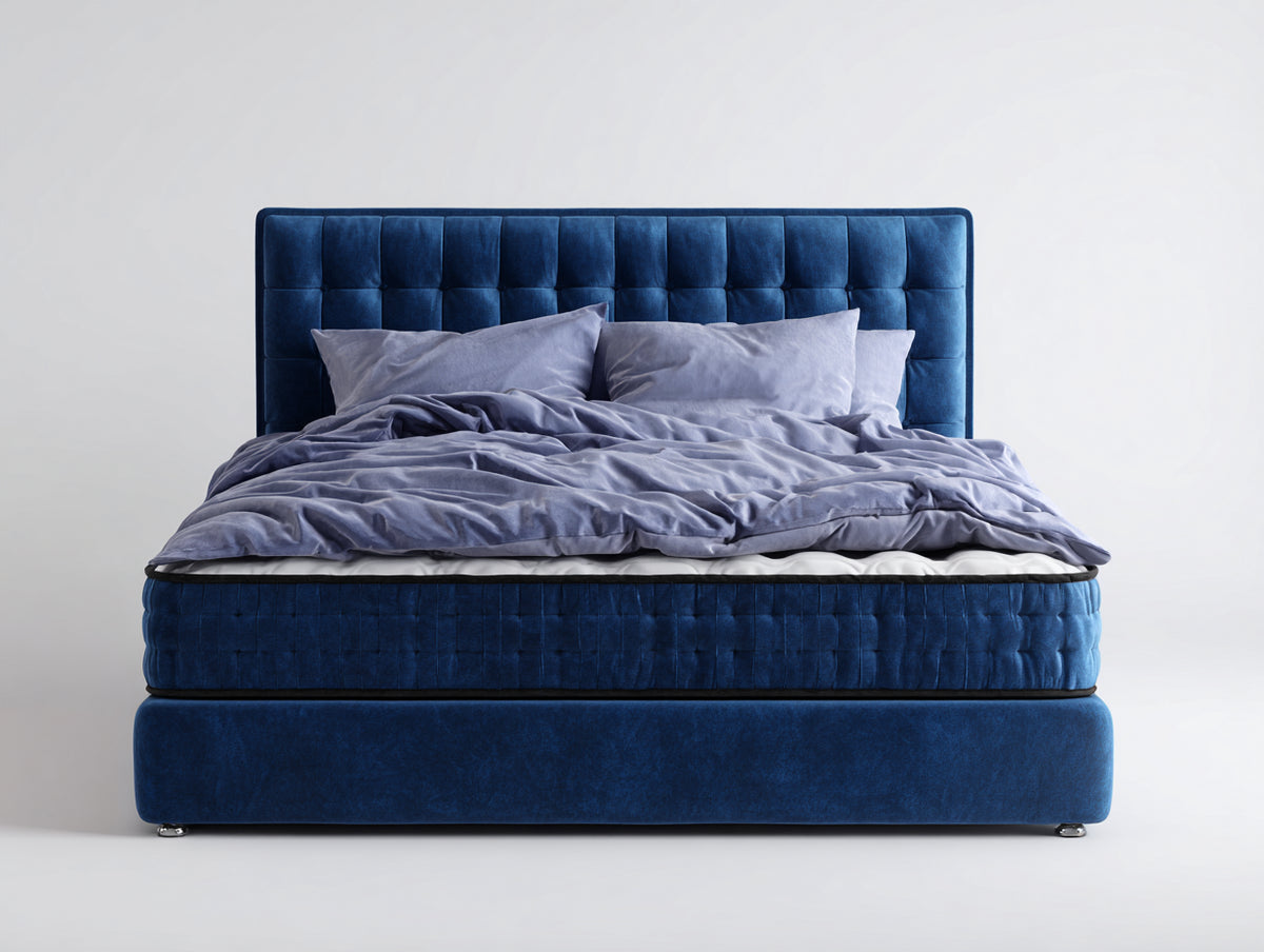 Camas dobles tapizadas 215x180x120 cm - azul - cabecero acolchado con diseño capitoné para dormitorio