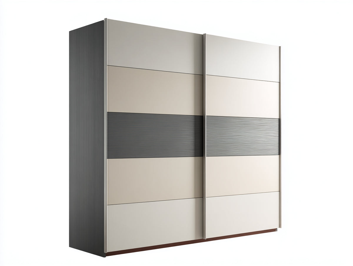 Armarios de puertas correderas 180x60x220 cm - Blanco roto-Gris oscuro - diseño moderno