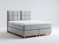Camas dobles tapizadas 215x180x115 cm - gris claro-madera natural - cabecero acolchado para dormitorio