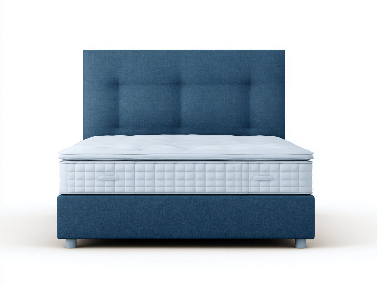 Camas dobles tapizadas de tela 200x160x105 cm - azul y blanco - con colchón para dormitorio