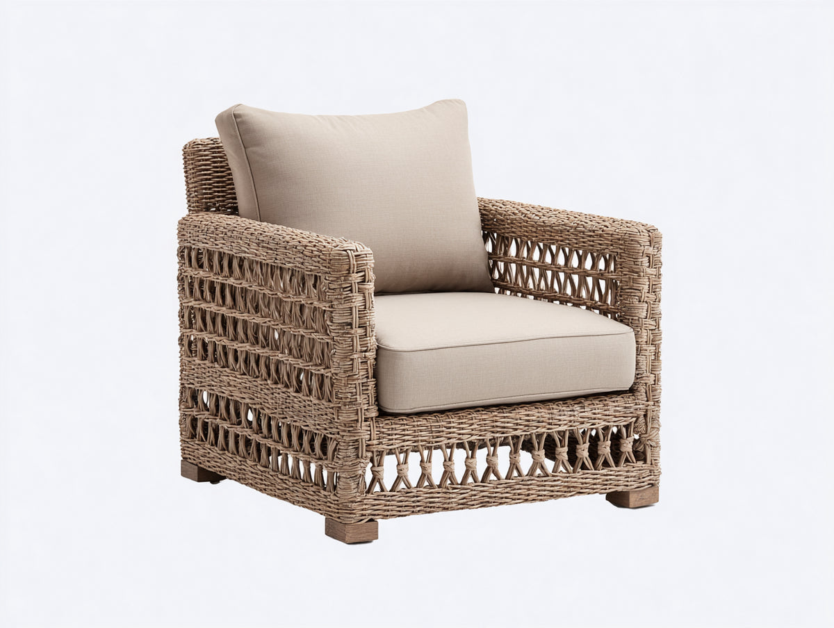 Sillones de ratán natural 90x85x78 cm - Natural-Beige - diseño bajo con brazos anchos