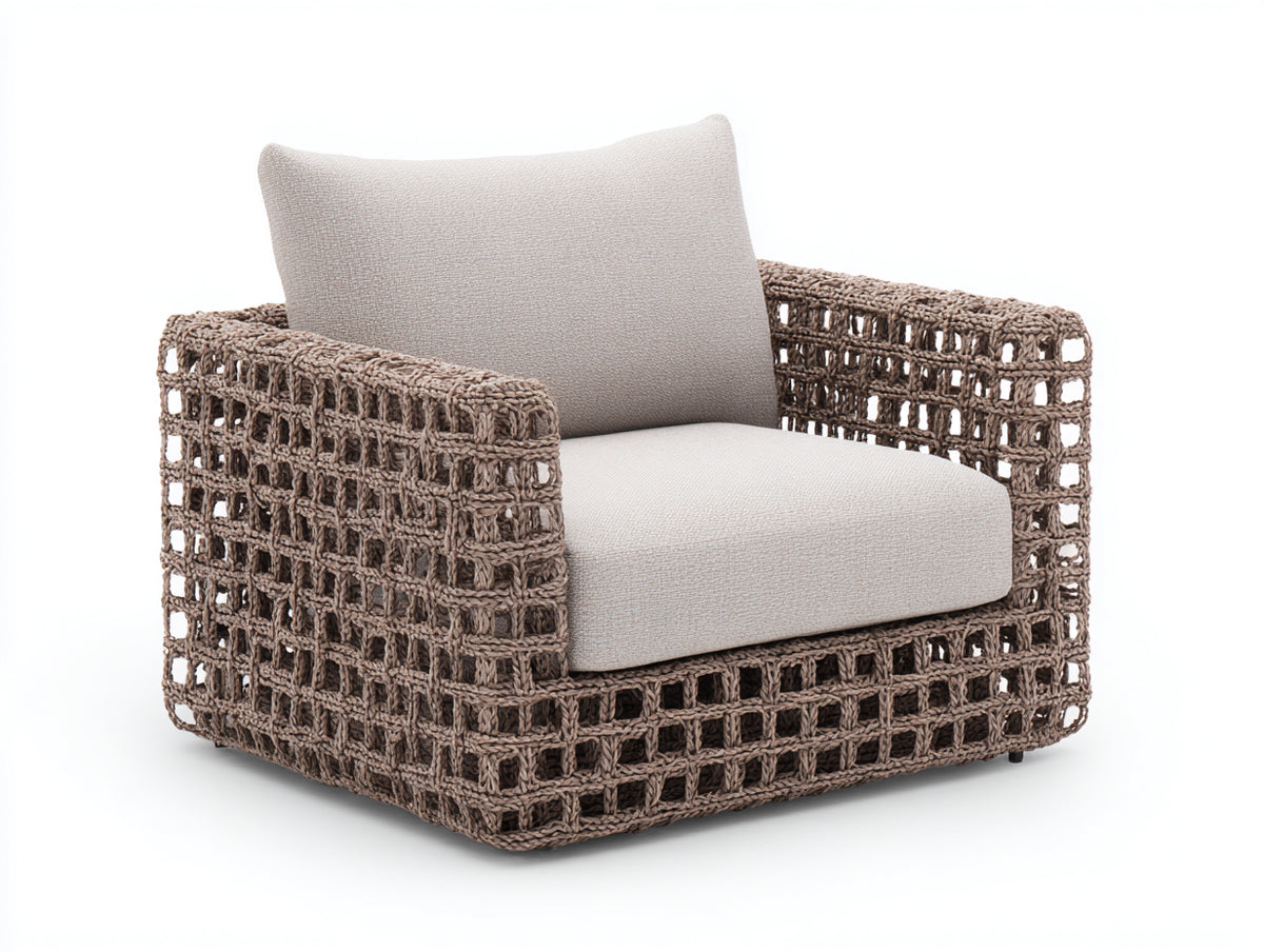 Sillones de ratán sintético trenzado marrón claro 92x88x78 cm para jardín y terraza con asiento acolchado estilo moderno