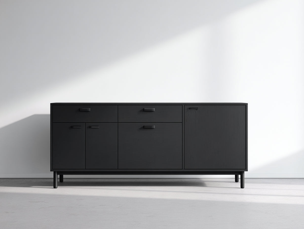 Mueble recibidor de madera con 4 puertas y 2 cajones 180x40x82 cm - negro - diseño moderno para entrada