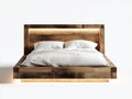 Camas dobles de madera 220x180x125 cm marrón natural con cabecero iluminado para dormitorio estilo rústico