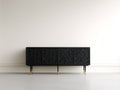 Mueble recibidor de madera y metal 180x40x78 cm - negro y dorado - con 4 puertas talladas
