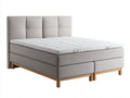 Camas dobles tapizadas 200x160x110 cm - gris beige y madera natural - cabecero acolchado