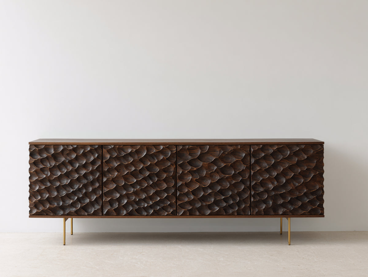 Mueble recibidor efecto madera 200x42x78 cm - marrón oscuro y dorado - 4 puertas