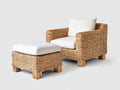 Sillones de ratán con reposapiés 88x82x78 cm - marrón natural-blanco - diseño tejido para terraza y jardín