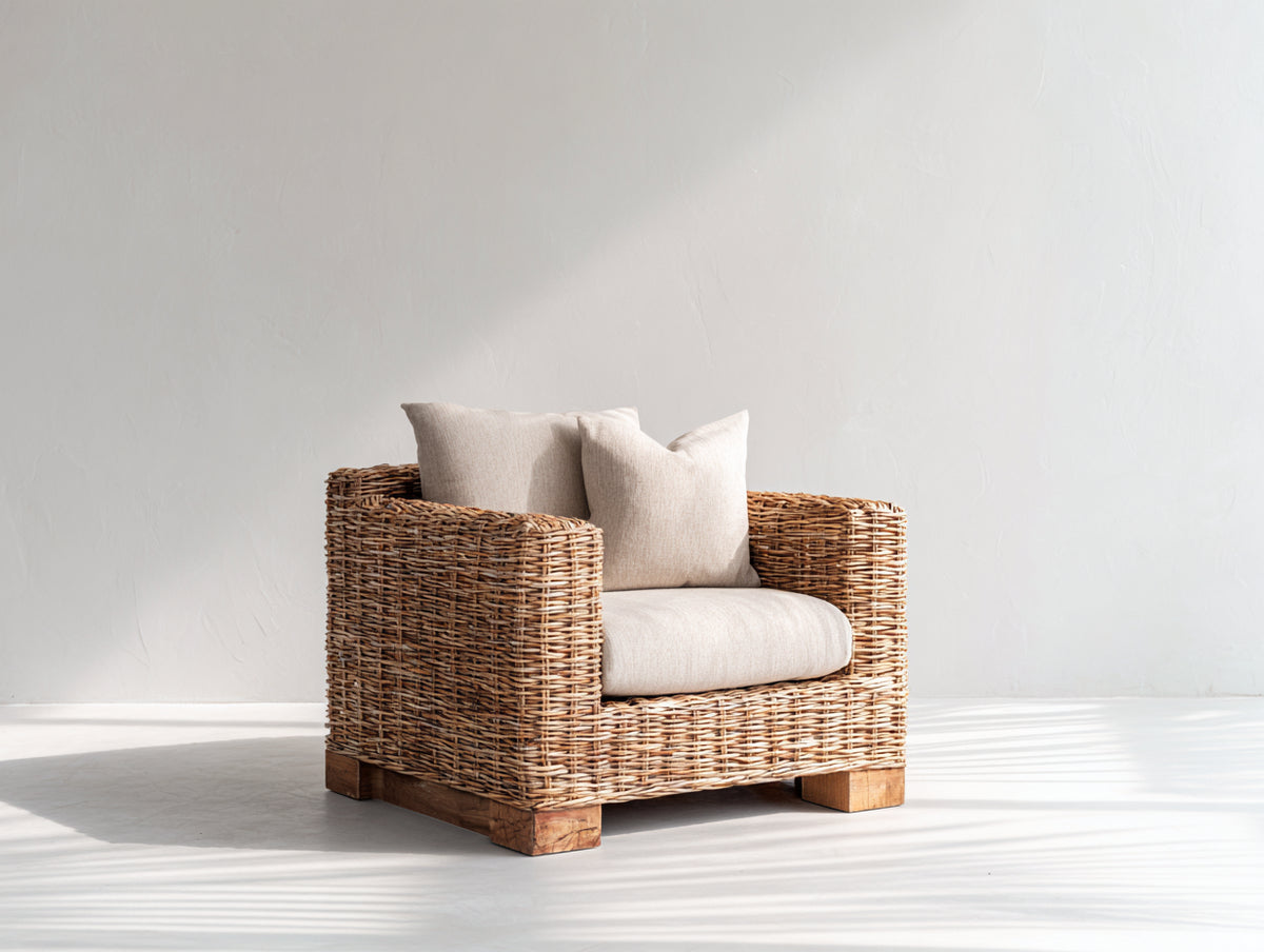 Sillones de ratán natural 105x85x75 cm - natural y beige - diseño amplio para salón