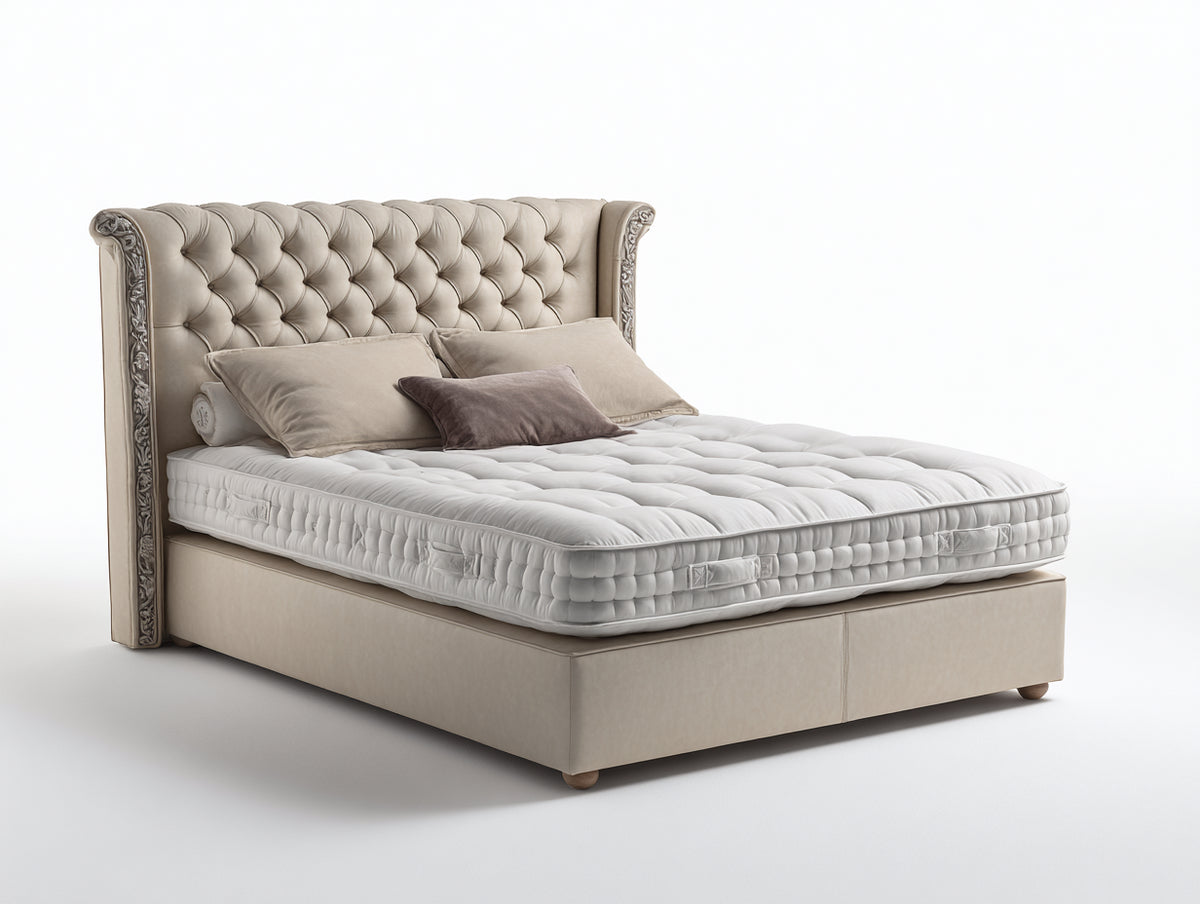 Camas dobles tapizadas 220x190x130 cm - beige - cabecero capitoné alto con diseño clásico para dormitorio