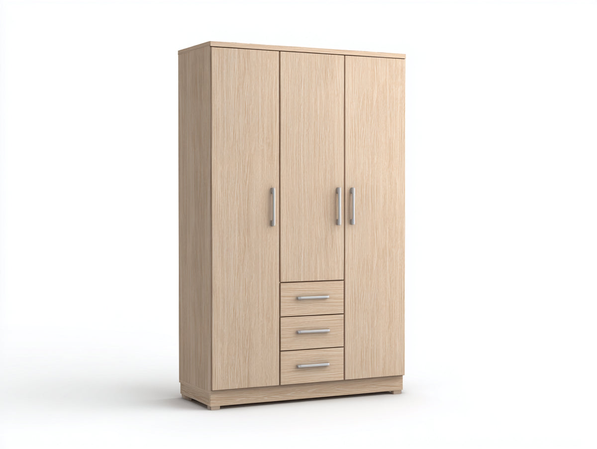 Armarios efecto madera 120x50x180 cm - roble claro - 3 puertas y 3 cajones