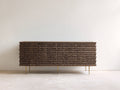 Mueble recibidor de madera con 4 puertas 200x45x80 cm - marrón-oro - frente tallado para entrada y salón