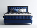 Camas dobles - cama tapizada en tejido aterciopelado azul marino 210x170x120 cm para dormitorio con cabecero capitoné moderno