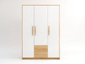 Armarios de madera con 3 puertas y 2 cajones 150x55x205 cm - blanco-madera natural - diseño moderno para dormitorio